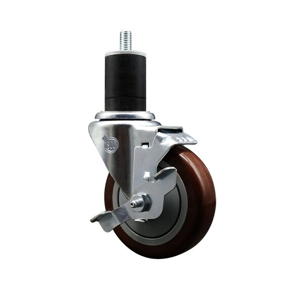 4'' Maroon Poly Swivel 1-3/4'' Expanding Stem Caster with Brake